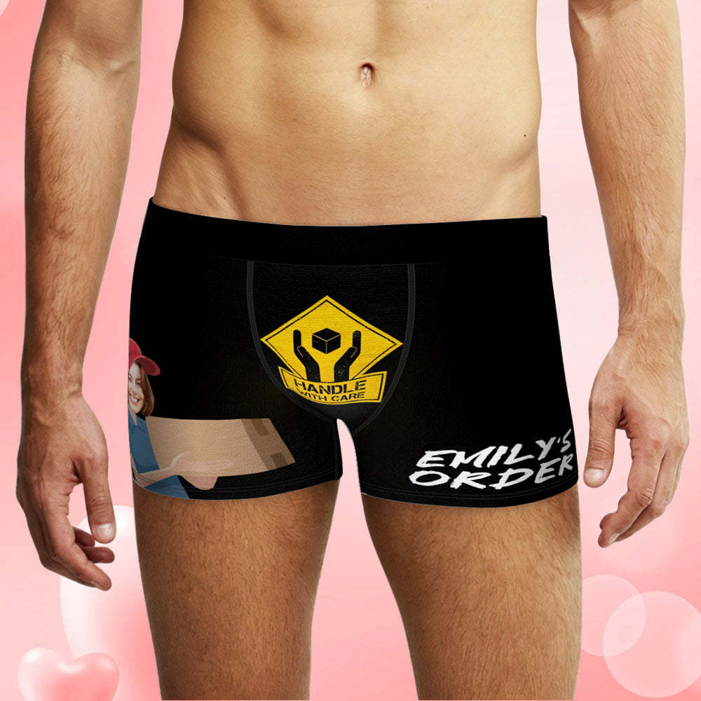 Boxershorts Mit Individuellem Gesicht, Personalisierte Unterwäsche, Handle With Care, Valentinstagsgeschenke Für Ihn - DePhotoBoxer