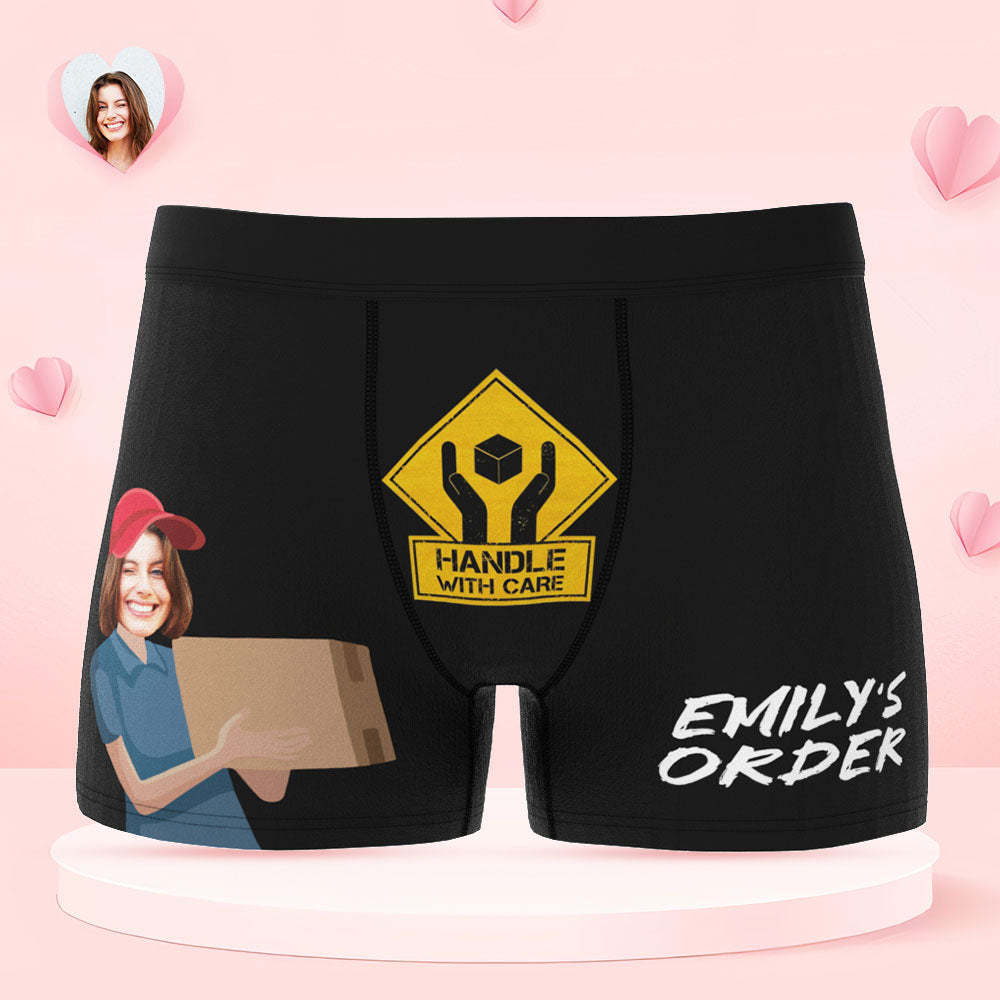 Boxershorts Mit Individuellem Gesicht, Personalisierte Unterwäsche, Handle With Care, Valentinstagsgeschenke Für Ihn - DePhotoBoxer