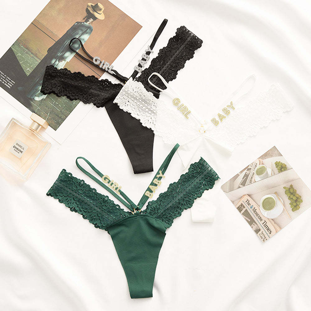 Benutzerdefinierter Name Sexy Damenhöschen Crystal Letter Dessous Low Waist Unterwäsche - DePhotoBoxer