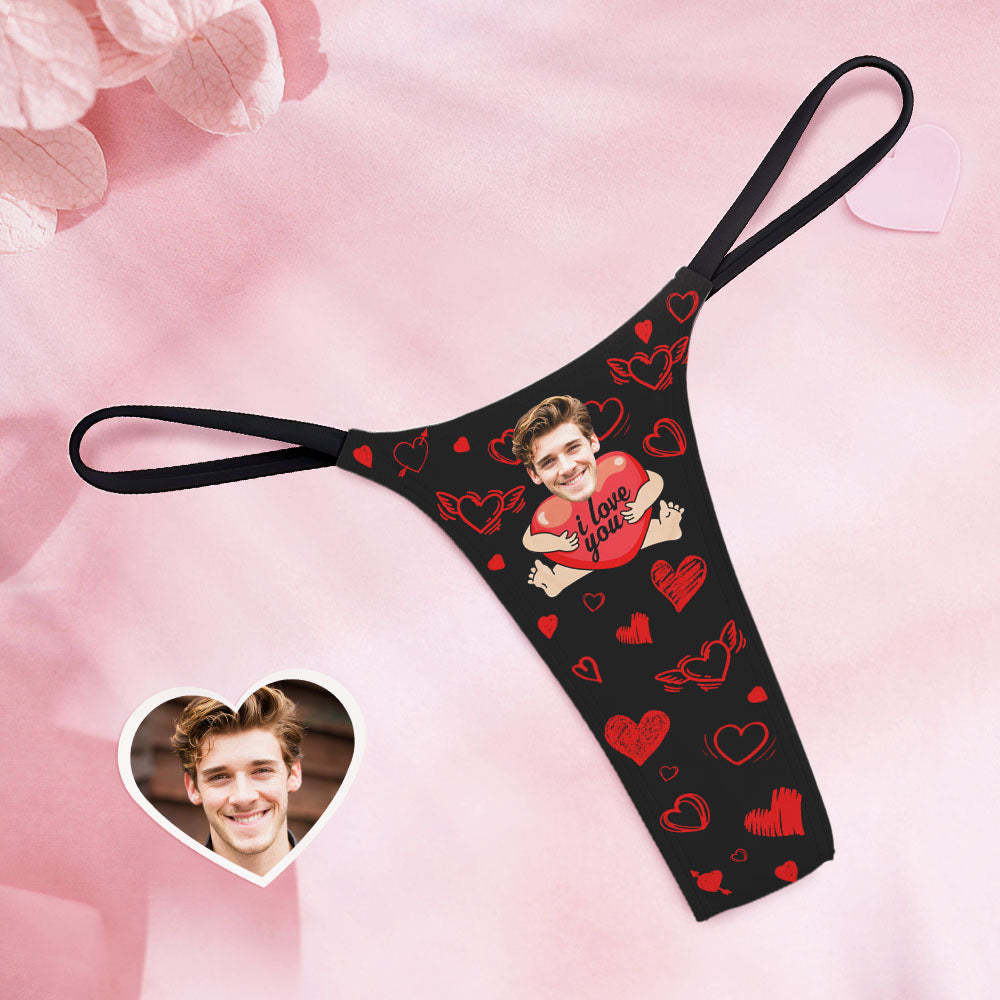 Custom Face Damen Tanga Tanga „i Love You With Hearts“, Lustiges Süßes Geschenk Für Freundin - DePhotoBoxer