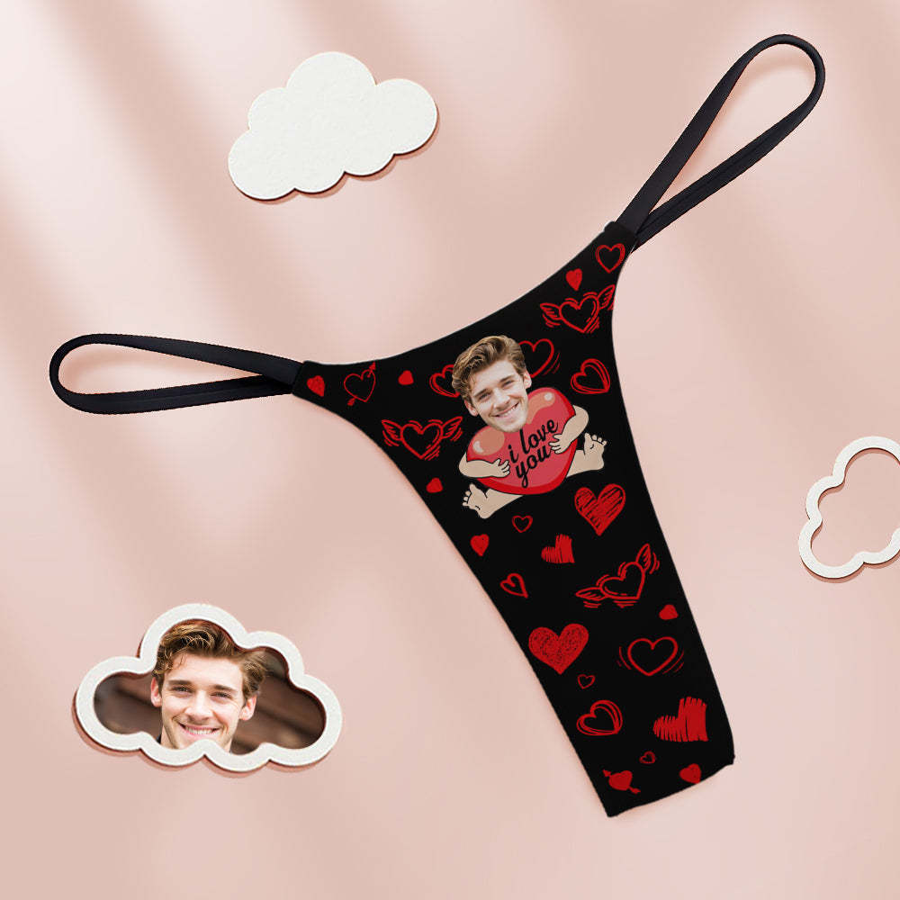 Custom Face Damen Tanga Tanga „i Love You With Hearts“, Lustiges Süßes Geschenk Für Freundin - DePhotoBoxer