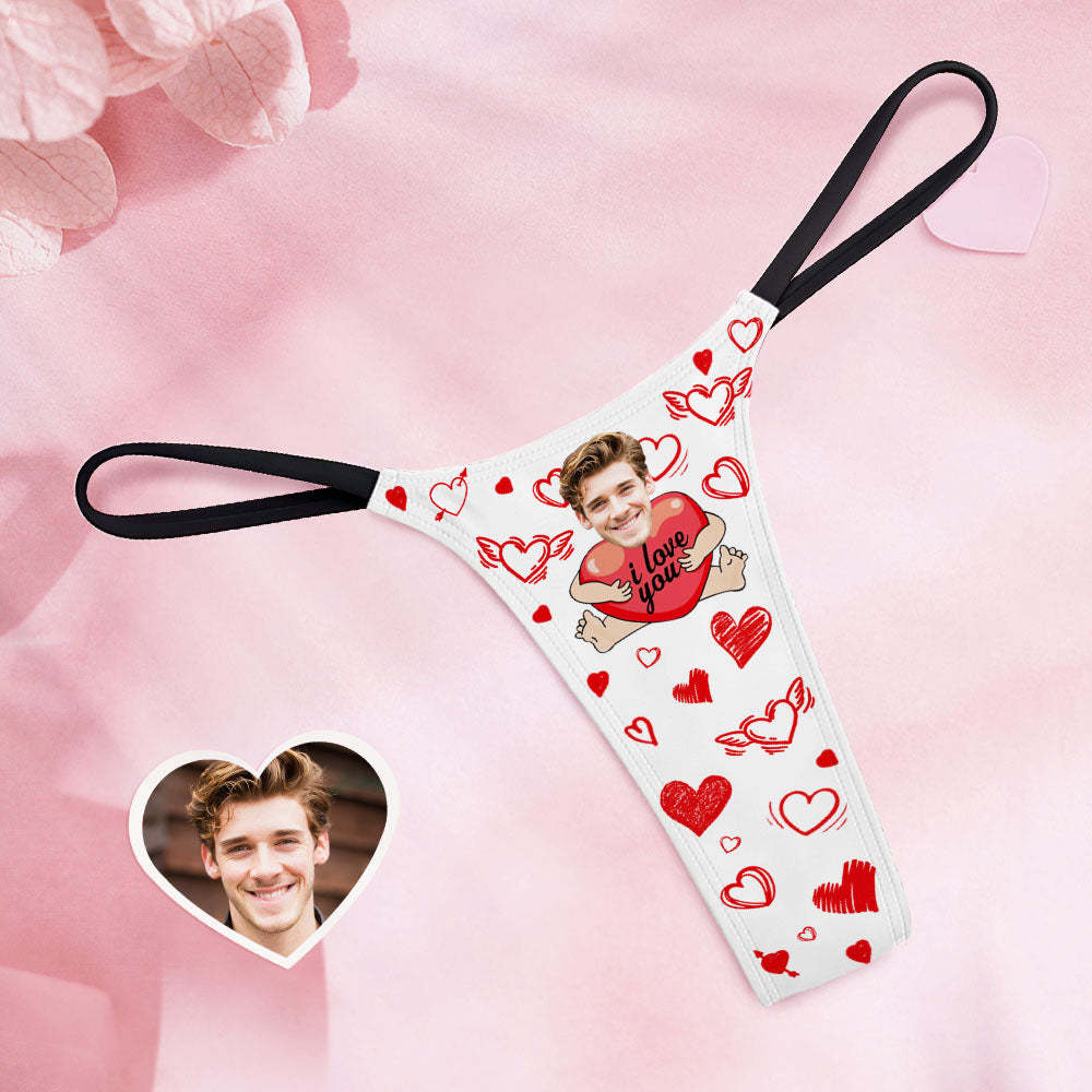 Custom Face Damen Tanga Tanga „i Love You With Hearts“, Lustiges Süßes Geschenk Für Freundin - DePhotoBoxer