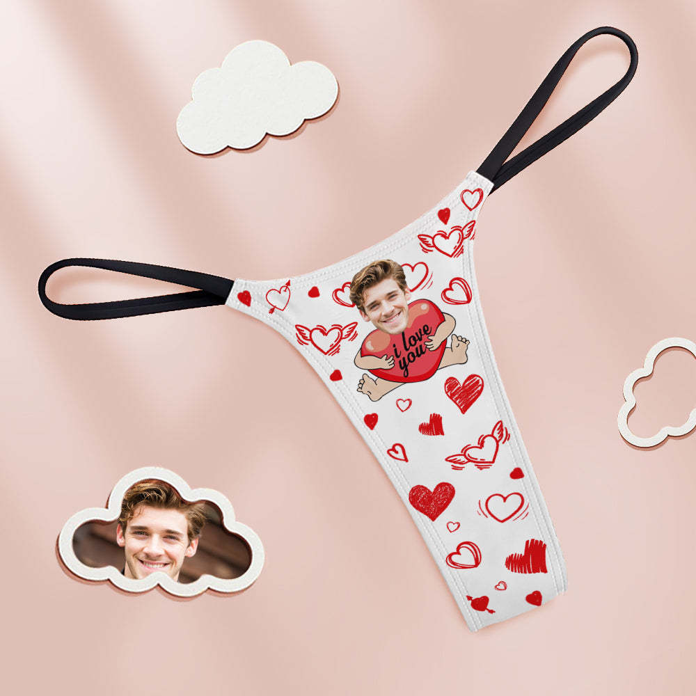 Custom Face Damen Tanga Tanga „i Love You With Hearts“, Lustiges Süßes Geschenk Für Freundin - DePhotoBoxer