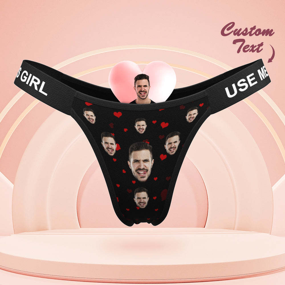 Personalisiertes Gesichtshöschen Voller Liebesherzen, Personalisierter Bund, Gravierter Tanga, Geschenk Für Sie - DePhotoBoxer