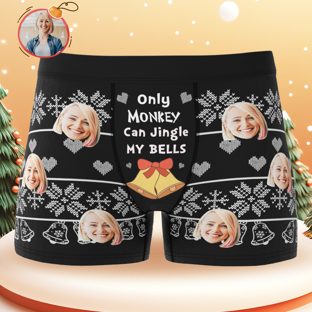 Benutzerdefinierte Gesicht Foto Boxer Bell Shorts Personalisierte Unterwäsche Weihnachtsgeschenk