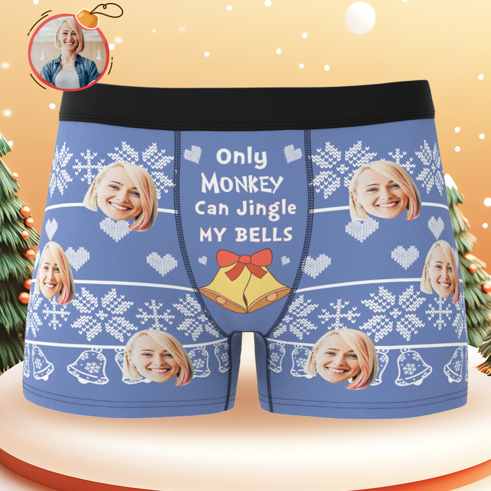 Benutzerdefinierte Gesicht Foto Boxer Bell Shorts Personalisierte Unterwäsche Weihnachtsgeschenk