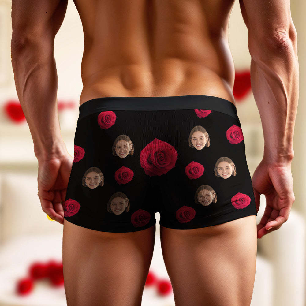 Personalisierte Boxershorts Mit Rosengesicht Zum Valentinstag, Individuelles Valentinstagsgeschenk Mit Namen Für Den Freund - DePhotoBoxer
