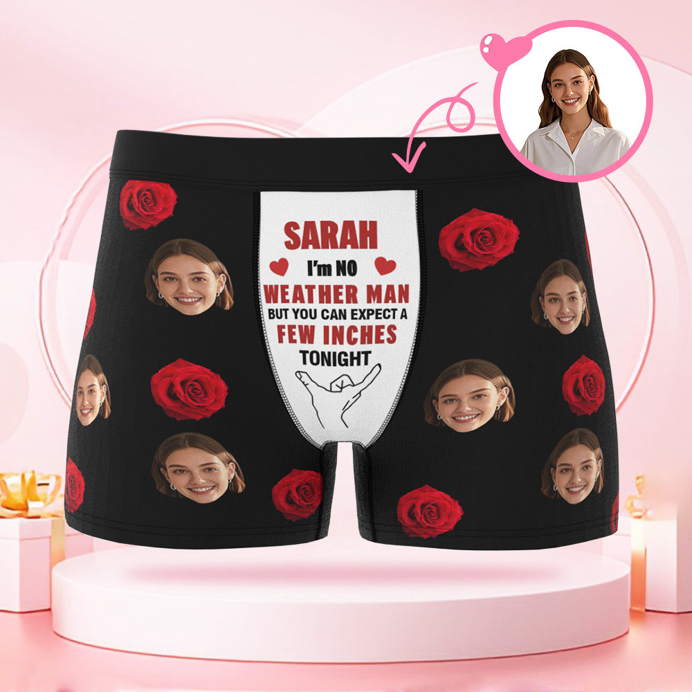 Personalisierte Boxershorts Mit Rosengesicht Zum Valentinstag, Individuelles Valentinstagsgeschenk Mit Namen Für Den Freund - DePhotoBoxer