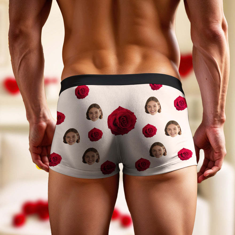 Personalisierte Boxershorts Mit Rosengesicht Zum Valentinstag, Individuelles Valentinstagsgeschenk Mit Namen Für Den Freund - DePhotoBoxer