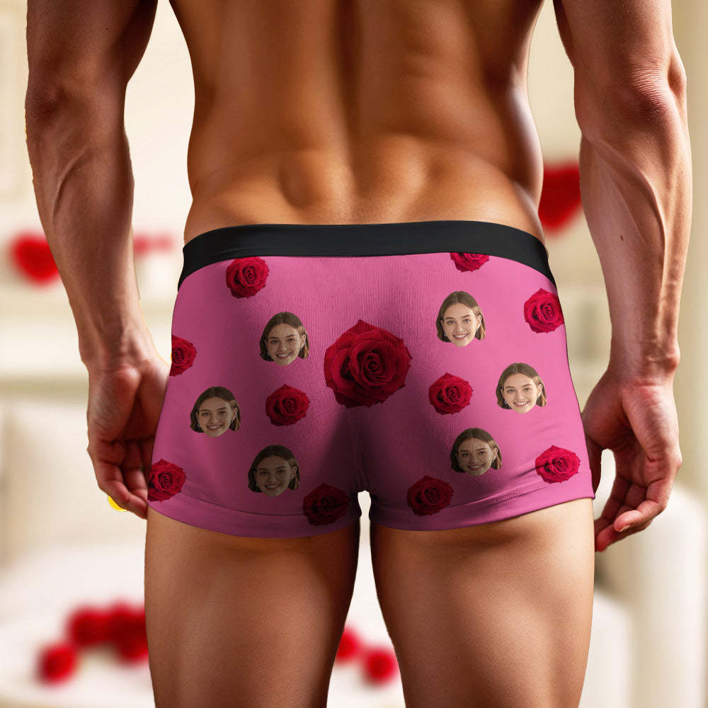 Personalisierte Boxershorts Mit Rosengesicht Zum Valentinstag, Individuelles Valentinstagsgeschenk Mit Namen Für Den Freund - DePhotoBoxer