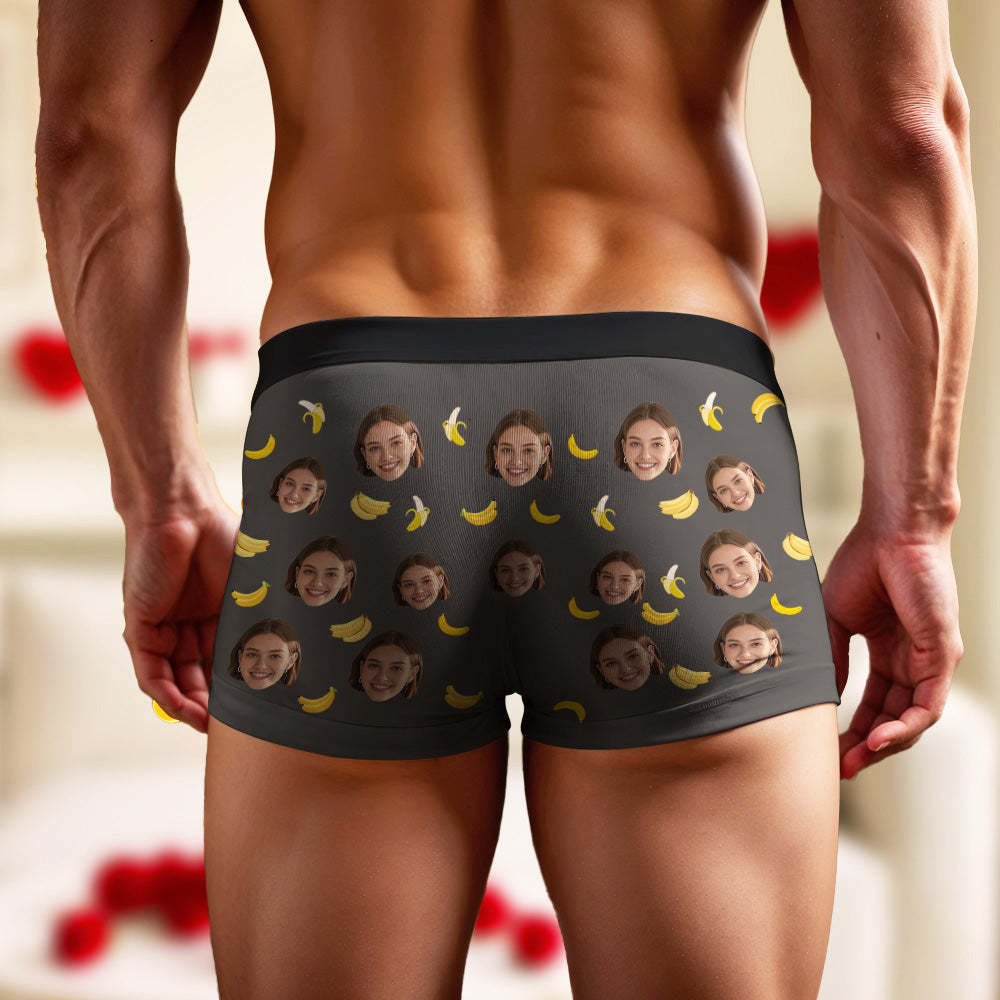 Personalisierte Gesichts- Und Text-boxershorts Mit Bananenmuster. Lustiges Paar-valentinstagsgeschenk Für Den Freund - DePhotoBoxer