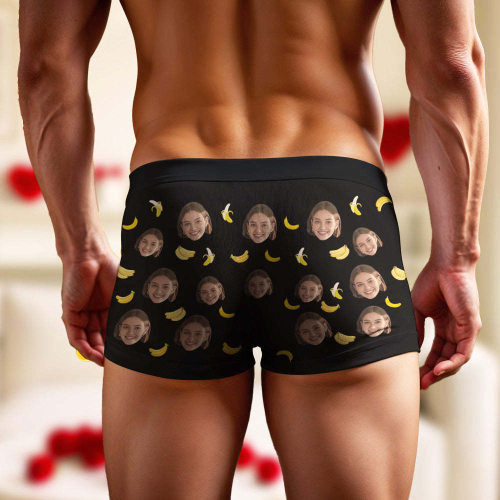 Personalisierte Gesichts- Und Text-boxershorts Mit Bananenmuster. Lustiges Paar-valentinstagsgeschenk Für Den Freund - DePhotoBoxer