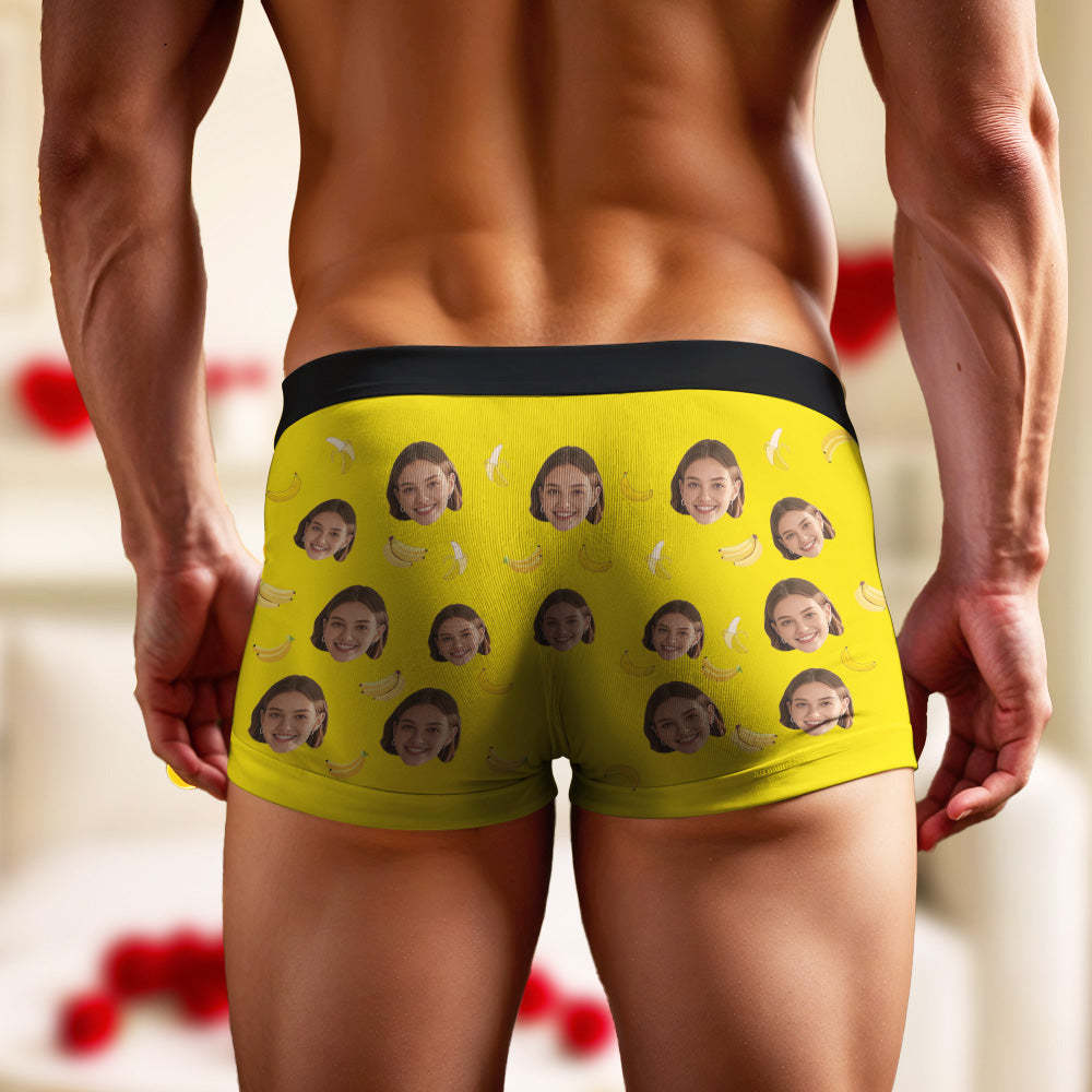 Personalisierte Gesichts- Und Text-boxershorts Mit Bananenmuster. Lustiges Paar-valentinstagsgeschenk Für Den Freund - DePhotoBoxer