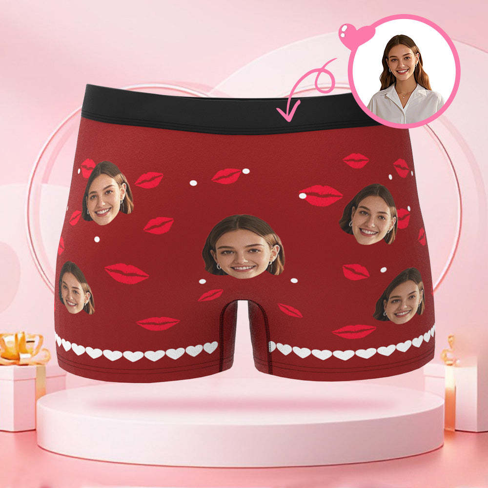 Individuelle Valentinstag-boxershorts Mit Lippenaufdruck Und Gesicht, Valentinstagsgeschenk Für Den Freund - DePhotoBoxer