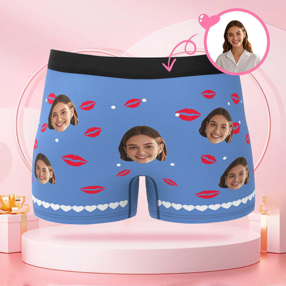 Individuelle Valentinstag-boxershorts Mit Lippenaufdruck Und Gesicht, Valentinstagsgeschenk Für Den Freund - DePhotoBoxer
