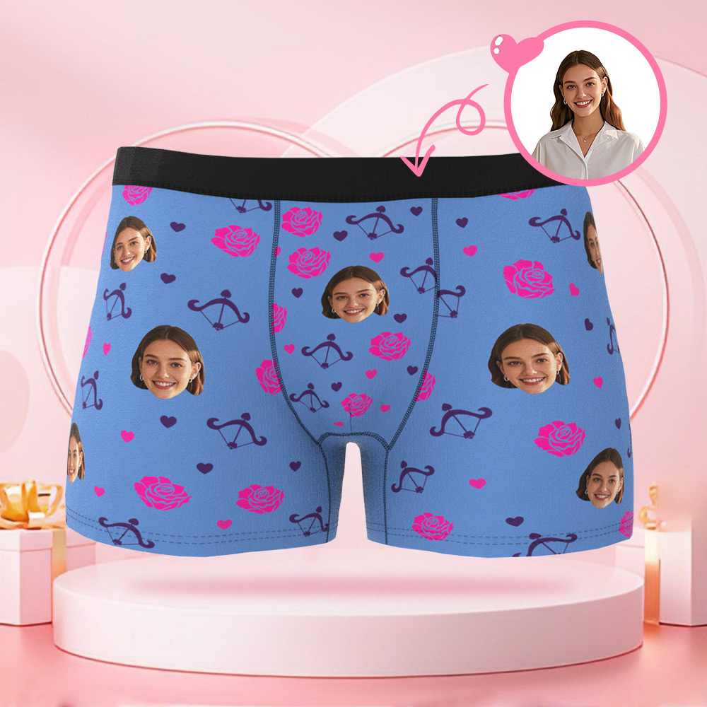 Personalisierte Foto-rosen Und Amors Pfeil-herren-boxershorts, Individuelles Gesicht, Überraschungsgeschenk Für Freund Zum Valentinstag - DePhotoBoxer