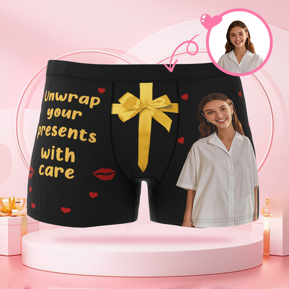 Personalisierter Foto-Slip mit Geschenkmuster, Valentinstag-Boxershorts mit personalisiertem Gesicht, Valentinstagsgeschenk für den Freund