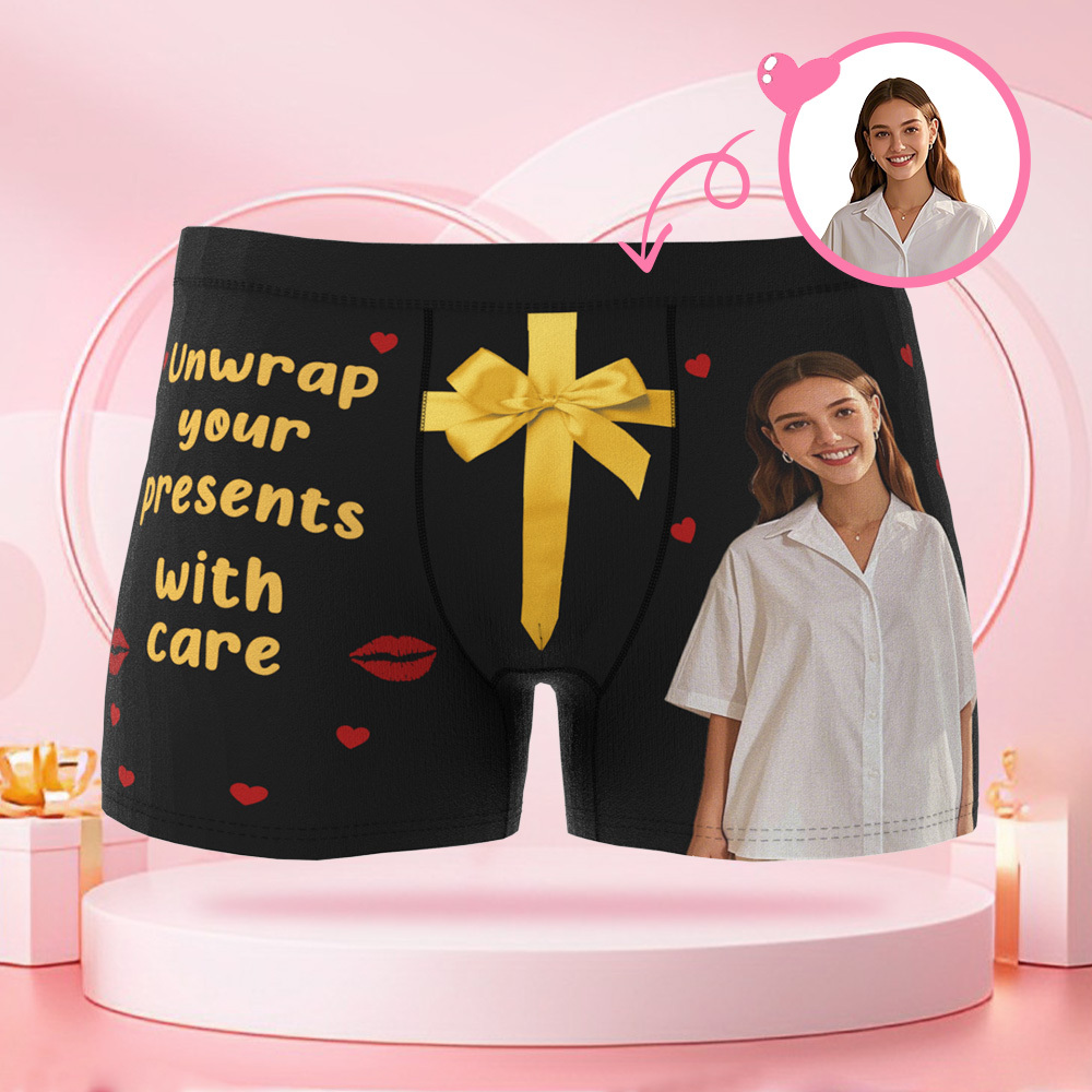 Personalisierter Foto-Slip mit Geschenkmuster, Valentinstag-Boxershorts mit personalisiertem Gesicht, Valentinstagsgeschenk für den Freund
