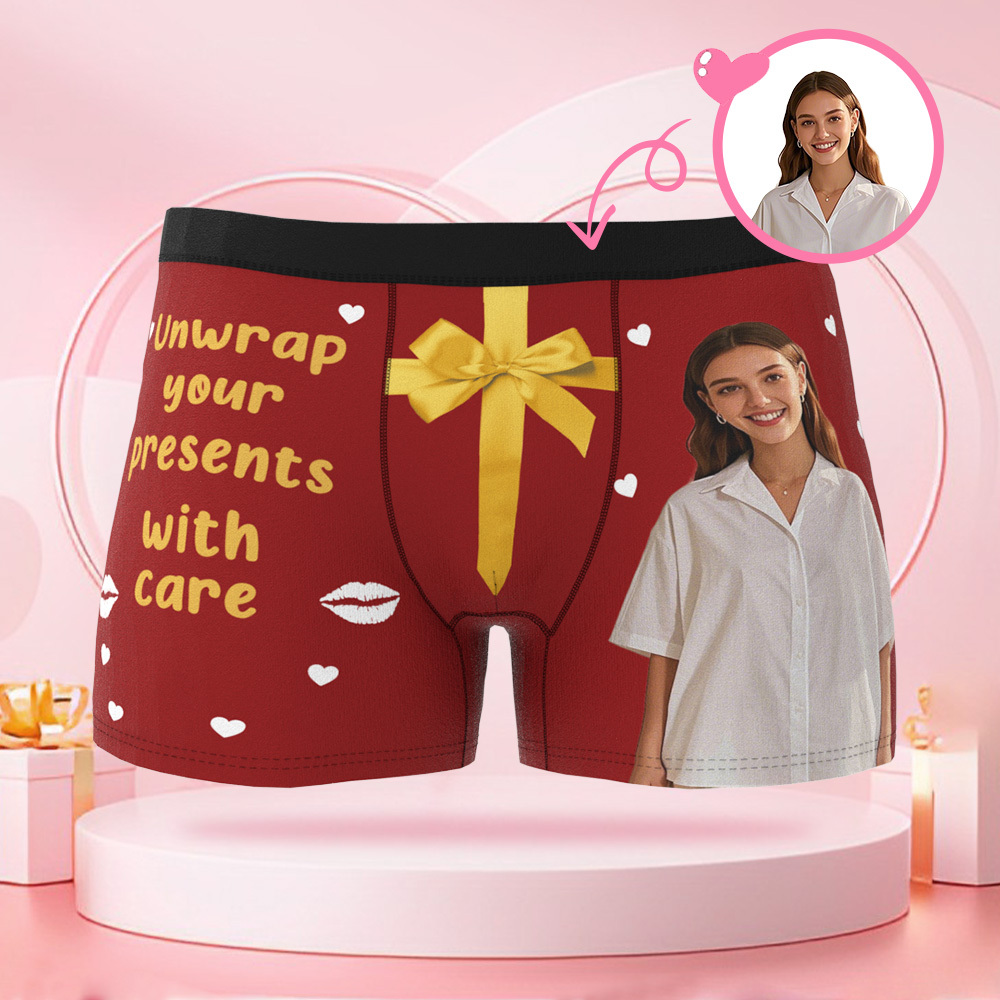 Personalisierter Foto-Slip mit Geschenkmuster, Valentinstag-Boxershorts mit personalisiertem Gesicht, Valentinstagsgeschenk für den Freund