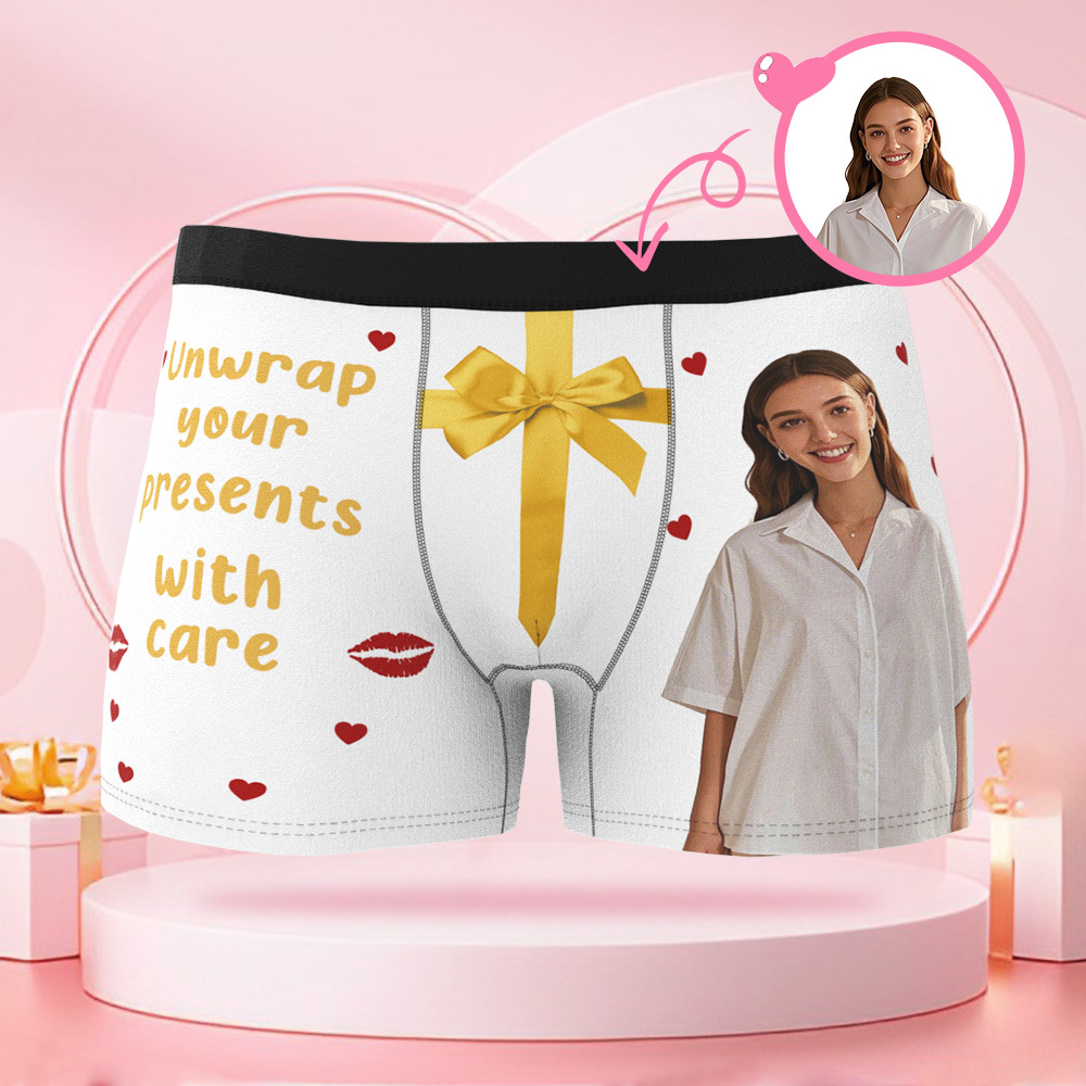Personalisierter Foto-Slip mit Geschenkmuster, Valentinstag-Boxershorts mit personalisiertem Gesicht, Valentinstagsgeschenk für den Freund