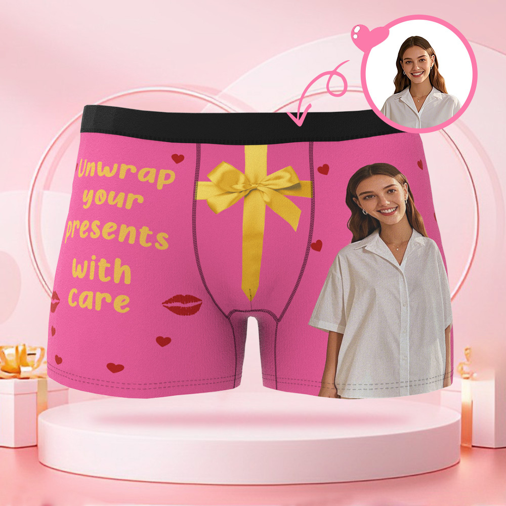 Personalisierter Foto-Slip mit Geschenkmuster, Valentinstag-Boxershorts mit personalisiertem Gesicht, Valentinstagsgeschenk für den Freund