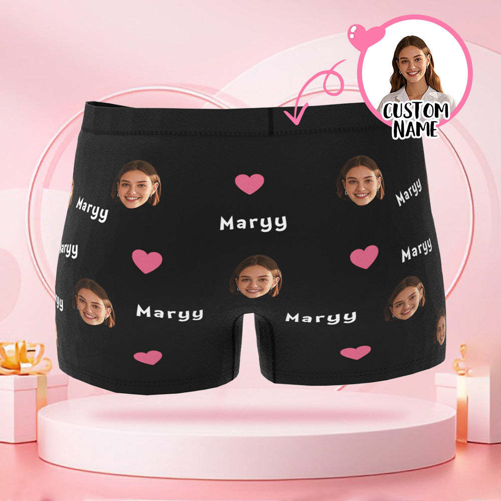 Individuelle Valentinstags-boxershorts Mit Namen Und Gesichtsfoto Und Lippenaufdruck Mit Valentinstagsgeschenken Für Den Freund - DePhotoBoxer