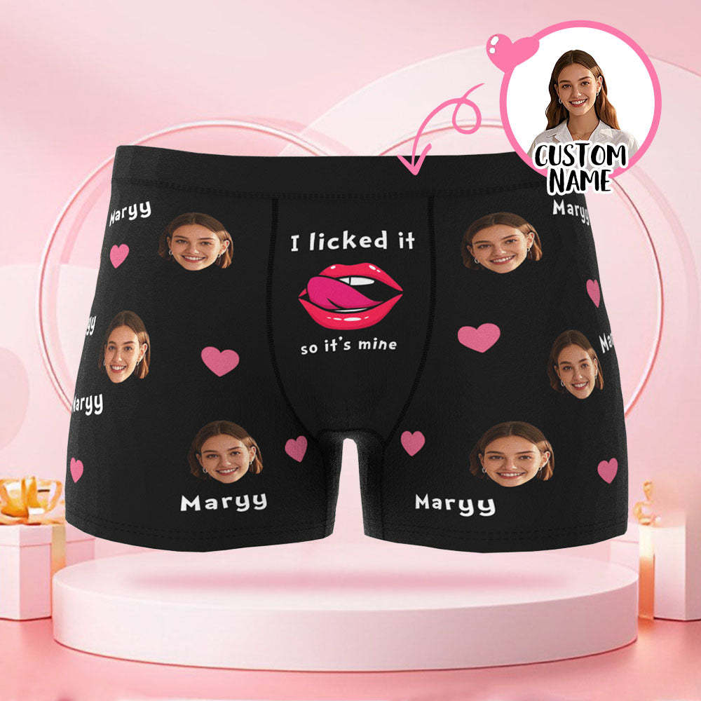 Individuelle Valentinstags-boxershorts Mit Namen Und Gesichtsfoto Und Lippenaufdruck Mit Valentinstagsgeschenken Für Den Freund - DePhotoBoxer