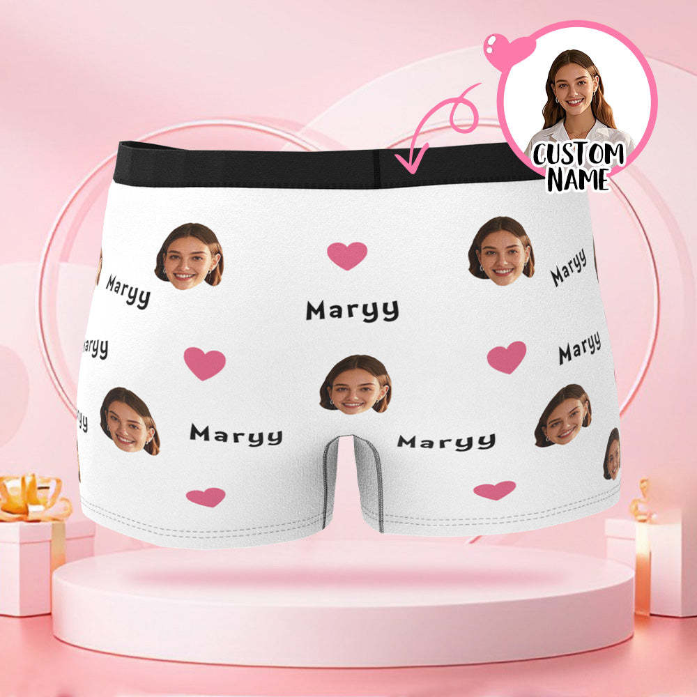 Individuelle Valentinstags-boxershorts Mit Namen Und Gesichtsfoto Und Lippenaufdruck Mit Valentinstagsgeschenken Für Den Freund - DePhotoBoxer