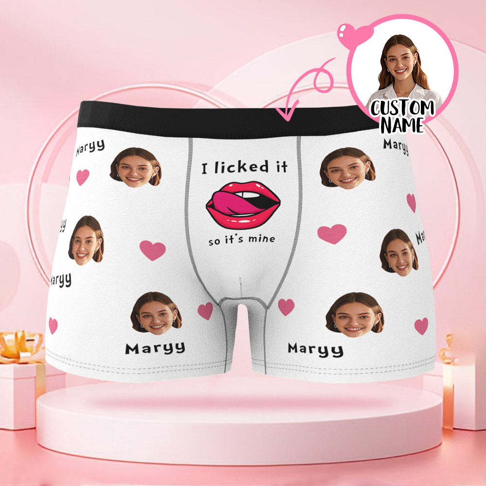 Individuelle Valentinstags-boxershorts Mit Namen Und Gesichtsfoto Und Lippenaufdruck Mit Valentinstagsgeschenken Für Den Freund - DePhotoBoxer