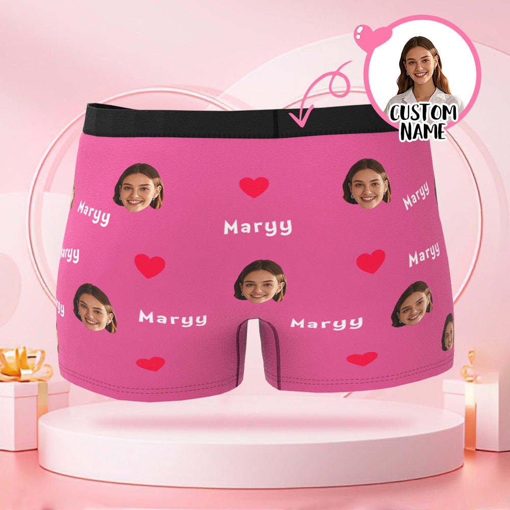 Individuelle Valentinstags-boxershorts Mit Namen Und Gesichtsfoto Und Lippenaufdruck Mit Valentinstagsgeschenken Für Den Freund - DePhotoBoxer