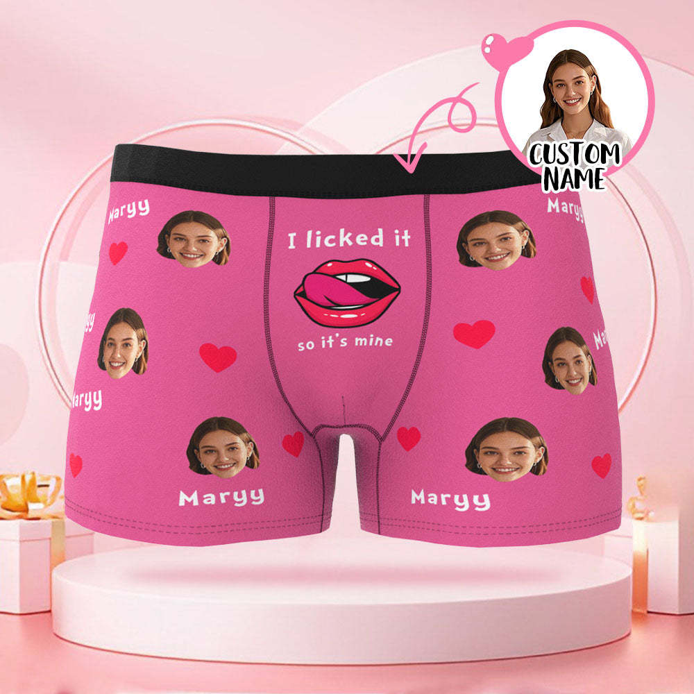 Individuelle Valentinstags-boxershorts Mit Namen Und Gesichtsfoto Und Lippenaufdruck Mit Valentinstagsgeschenken Für Den Freund - DePhotoBoxer