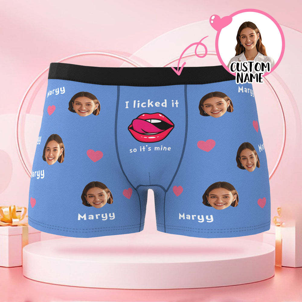 Individuelle Valentinstags-boxershorts Mit Namen Und Gesichtsfoto Und Lippenaufdruck Mit Valentinstagsgeschenken Für Den Freund - DePhotoBoxer