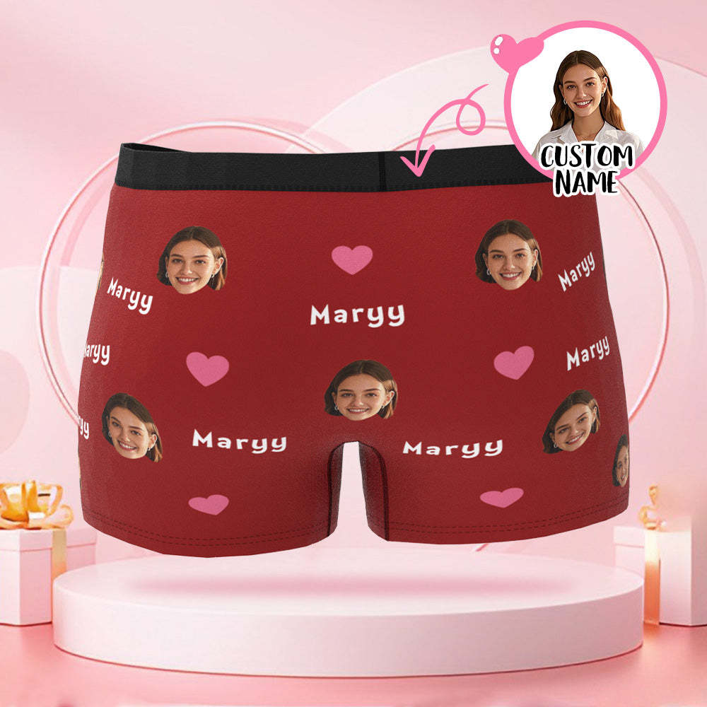 Individuelle Valentinstags-boxershorts Mit Namen Und Gesichtsfoto Und Lippenaufdruck Mit Valentinstagsgeschenken Für Den Freund - DePhotoBoxer