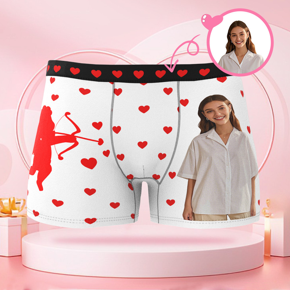 Personalisierte Cupid Foto-Slips, Valentinstag-Boxershorts mit personalisiertem Gesicht, Valentinstagsgeschenk für den Freund