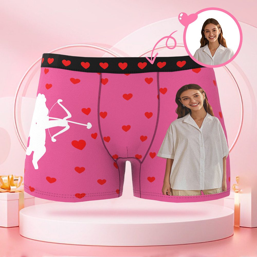 Personalisierte Cupid Foto-Slips, Valentinstag-Boxershorts mit personalisiertem Gesicht, Valentinstagsgeschenk für den Freund