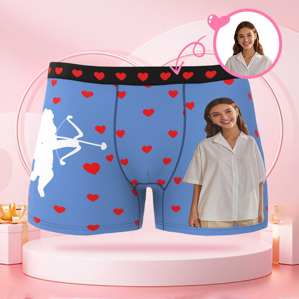 Personalisierte Cupid Foto-Slips, Valentinstag-Boxershorts mit personalisiertem Gesicht, Valentinstagsgeschenk für den Freund