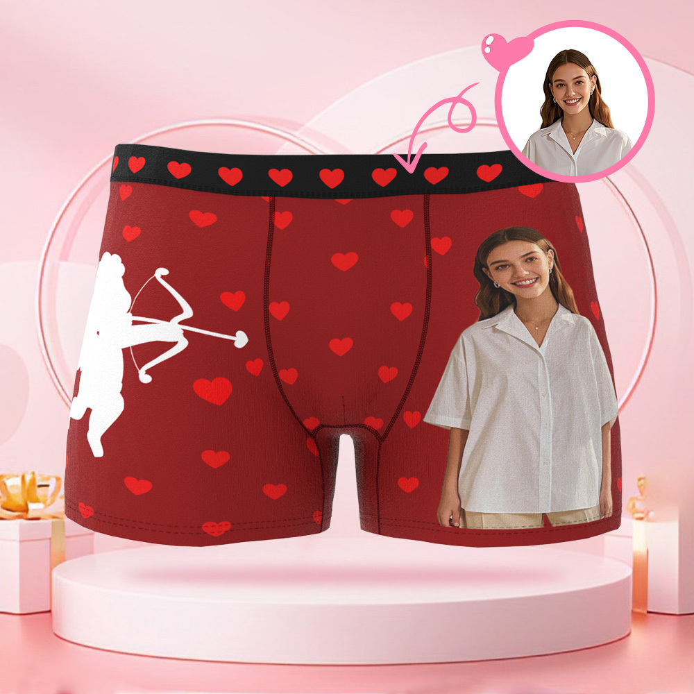 Personalisierte Cupid Foto-Slips, Valentinstag-Boxershorts mit personalisiertem Gesicht, Valentinstagsgeschenk für den Freund