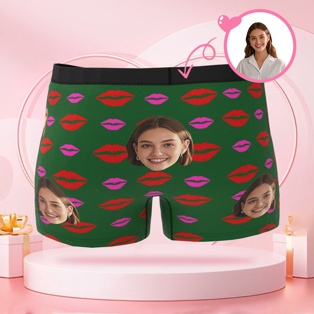 Personalisierte Gesichtsfoto-avatar-herren-boxershorts Mit Lippendruckmuster, Einzigartige Boxershorts, Valentinstagsgeschenk Für Freund - DePhotoBoxer
