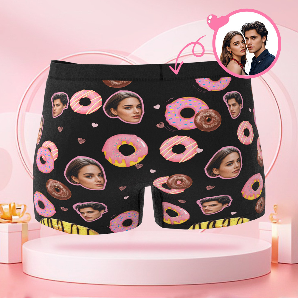 Benutzerdefinierte Valentinstag-donut-jungen-shorts, Individuelles Gesicht, Valentinstagsgeschenk Für Freund - DePhotoBoxer