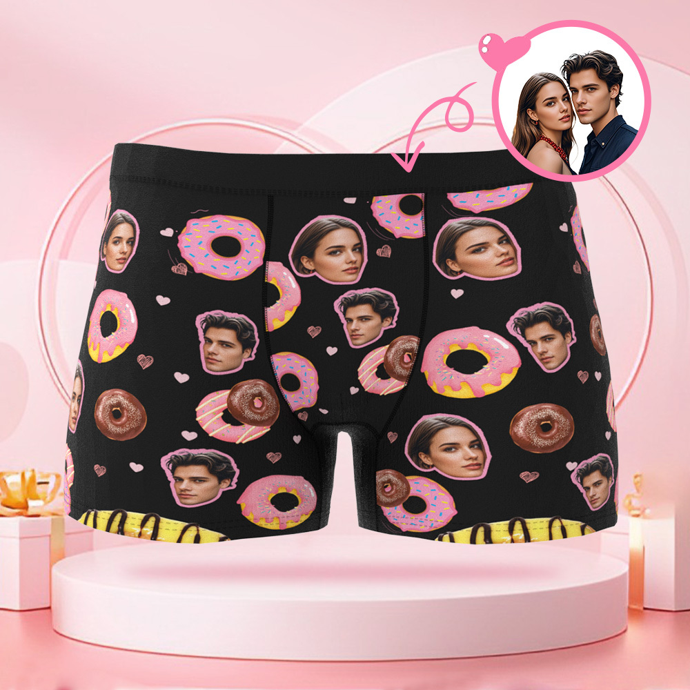 Benutzerdefinierte Valentinstag-donut-jungen-shorts, Individuelles Gesicht, Valentinstagsgeschenk Für Freund - DePhotoBoxer