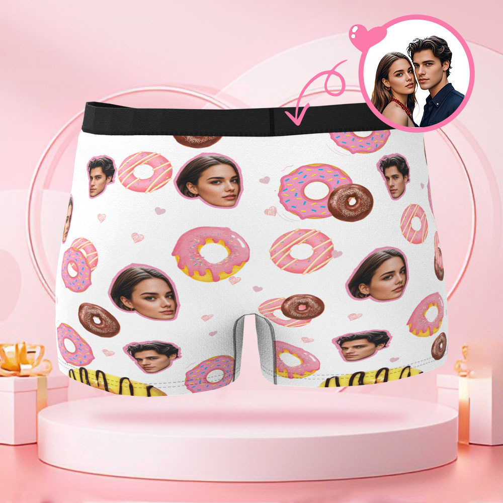 Benutzerdefinierte Valentinstag-donut-jungen-shorts, Individuelles Gesicht, Valentinstagsgeschenk Für Freund - DePhotoBoxer