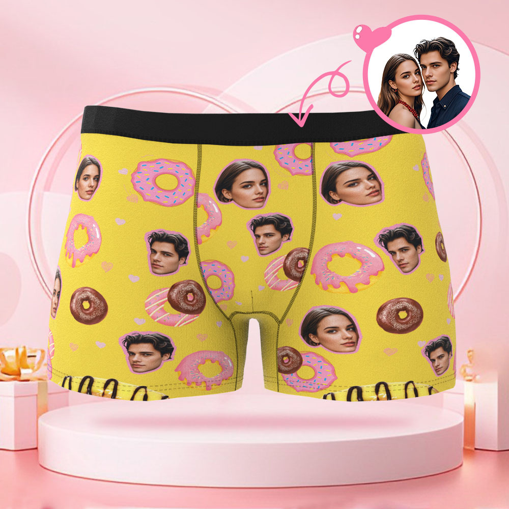 Benutzerdefinierte Valentinstag-donut-jungen-shorts, Individuelles Gesicht, Valentinstagsgeschenk Für Freund - DePhotoBoxer