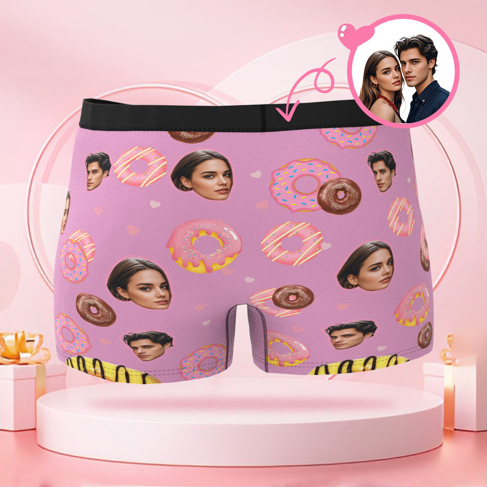 Benutzerdefinierte Valentinstag-donut-jungen-shorts, Individuelles Gesicht, Valentinstagsgeschenk Für Freund - DePhotoBoxer