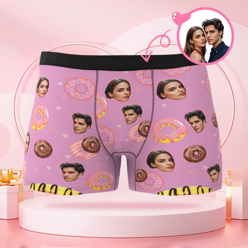 Benutzerdefinierte Valentinstag-donut-jungen-shorts, Individuelles Gesicht, Valentinstagsgeschenk Für Freund - DePhotoBoxer