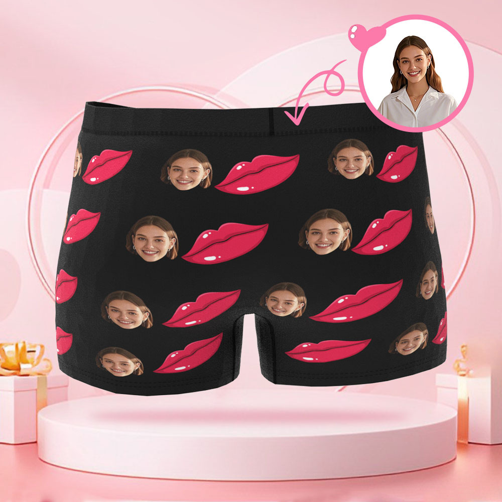 Personalisierter Lippenabdruck-Foto-Slip mit Foto, Valentinstag-Boxershorts mit personalisiertem Gesicht, Valentinstagsgeschenk für den Freund