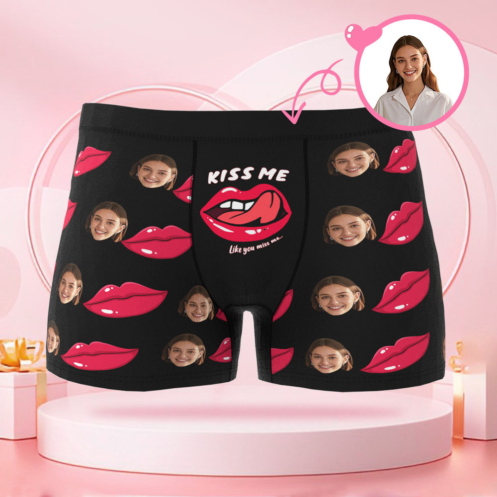 Personalisierter Lippenabdruck-Foto-Slip mit Foto, Valentinstag-Boxershorts mit personalisiertem Gesicht, Valentinstagsgeschenk für den Freund
