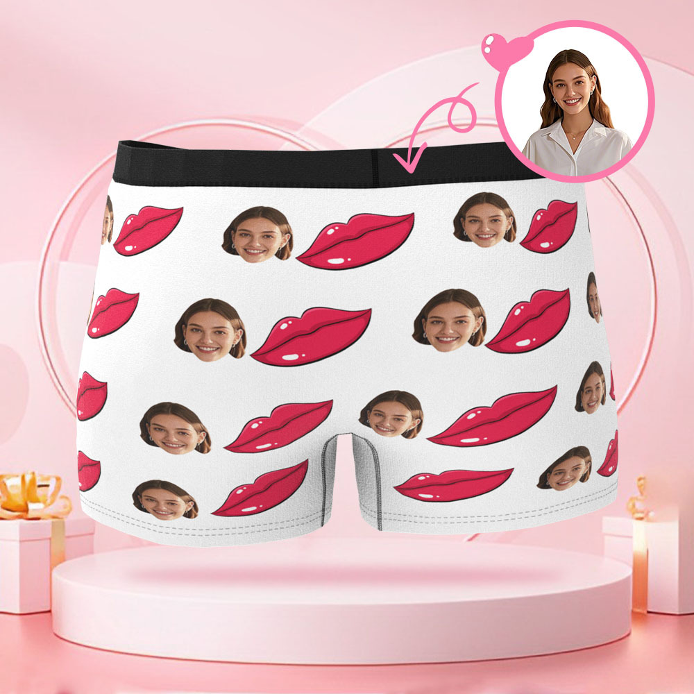 Personalisierter Lippenabdruck-Foto-Slip mit Foto, Valentinstag-Boxershorts mit personalisiertem Gesicht, Valentinstagsgeschenk für den Freund