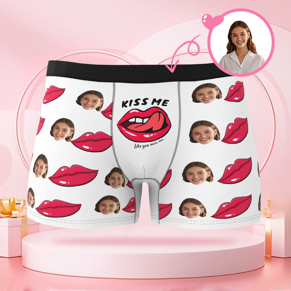 Personalisierter Lippenabdruck-Foto-Slip mit Foto, Valentinstag-Boxershorts mit personalisiertem Gesicht, Valentinstagsgeschenk für den Freund