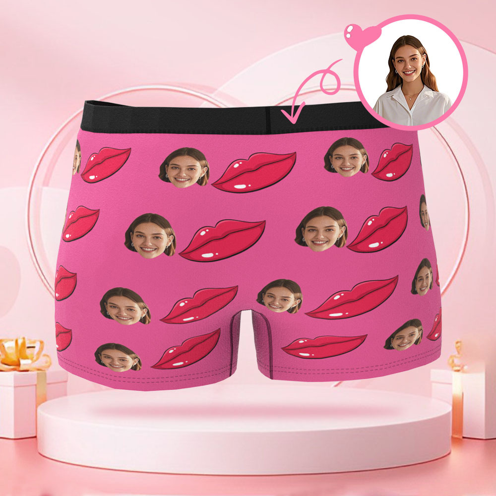 Personalisierter Lippenabdruck-Foto-Slip mit Foto, Valentinstag-Boxershorts mit personalisiertem Gesicht, Valentinstagsgeschenk für den Freund