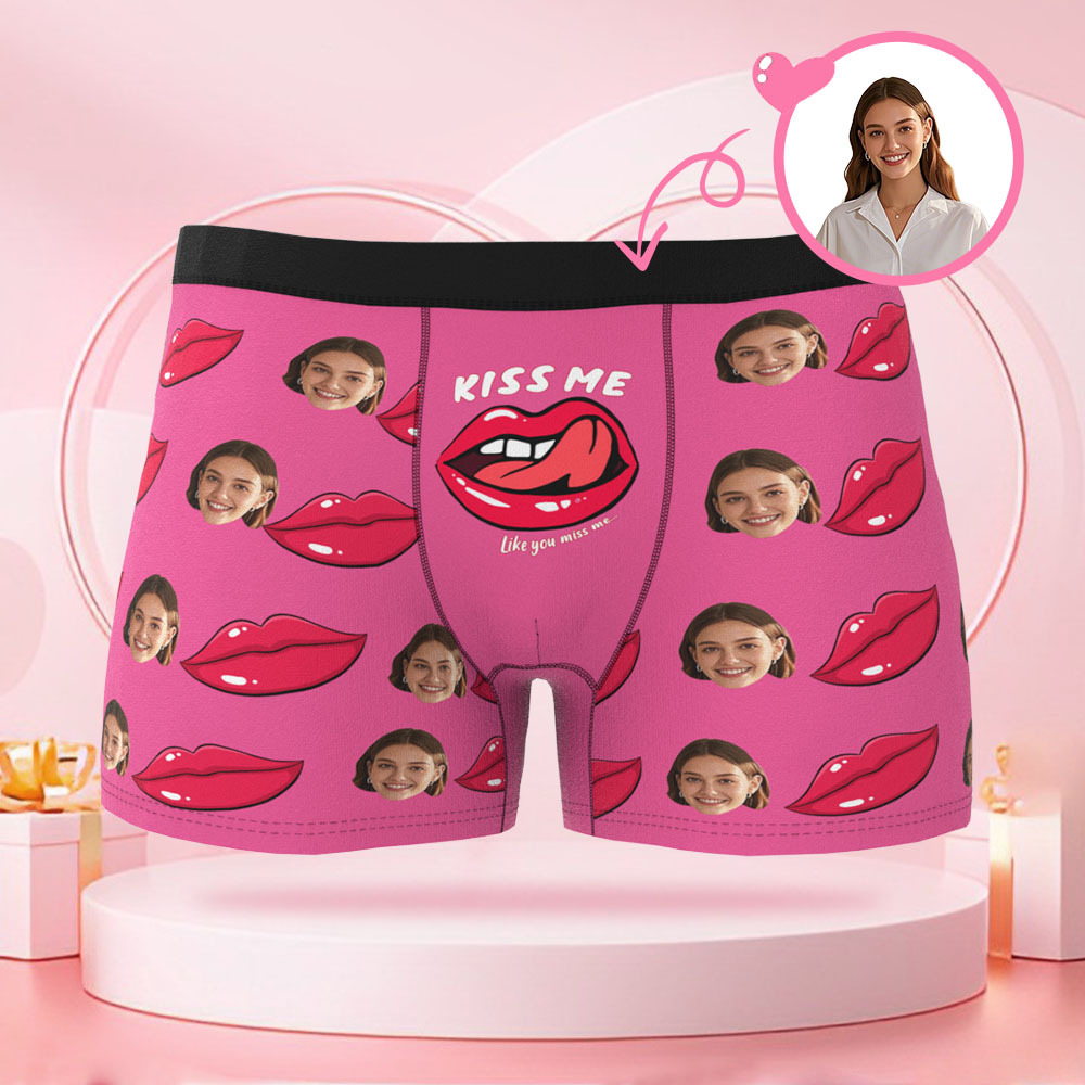 Personalisierter Lippenabdruck-Foto-Slip mit Foto, Valentinstag-Boxershorts mit personalisiertem Gesicht, Valentinstagsgeschenk für den Freund